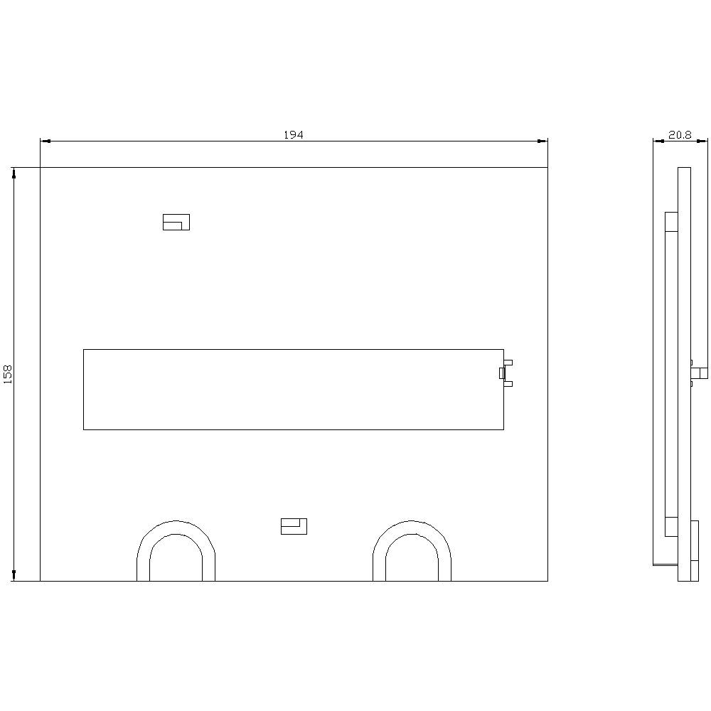 Rysunek techniczny prostokątnej obudowy o wymiarach: szerokość 194 mm, wysokość 139 mm, głębokość 20,8 mm.