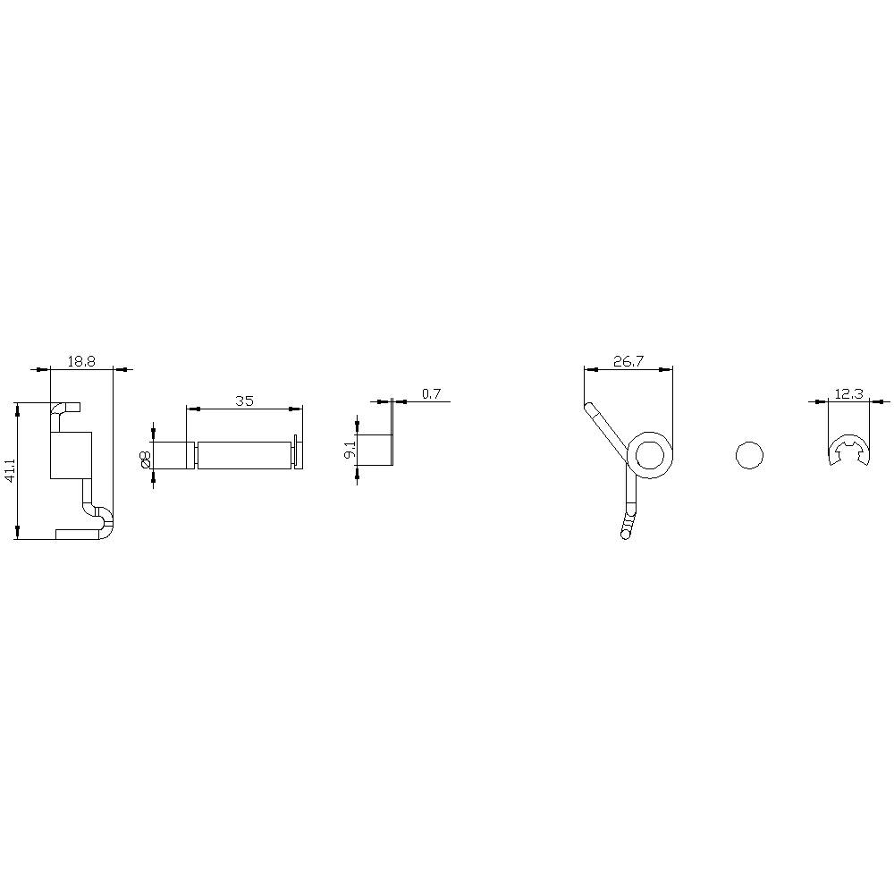 Rysunek techniczny elementu z wymiarami w milimetrach. Przedstawiono widok z przodu, z boku oraz z góry.