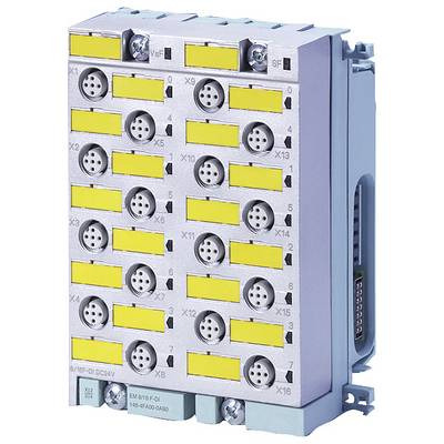 Moduł elektryczny z szesnastoma żółtymi złączami do podłączania wtykowego, stosowany w przemysłowych systemach sterowania.