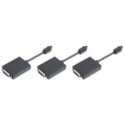 Trzy identyczne adaptery z wejściami DVI i USB. Są ułożone obok siebie na białej powierzchni.