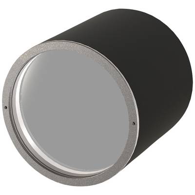 Czarny, cylindryczny klosz świetlny z srebrną obwódką i szklanym koszem, prawdopodobnie element nowoczesnej lampy sufitowej.