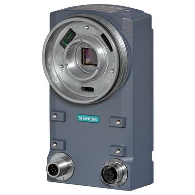Kamera przemysłowa z cylindrycznym mocowaniem obiektywu, poniżej złącza i logo Siemens. Urządzenie do precyzyjnego przetwarzania obrazu.