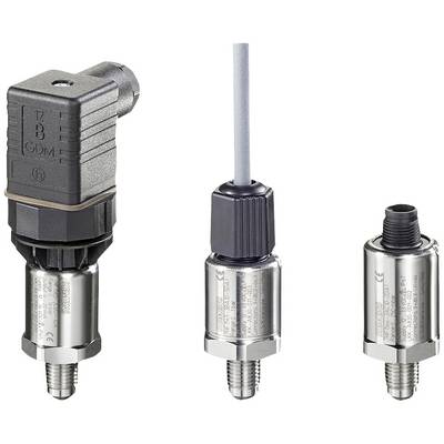 Trzy różne metalowe czujniki ciśnienia z różnymi złączami do zastosowań przemysłowych.