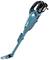 Bezprzewodowy, niebieski ręczny odkurzacz z długim uchwytem i czarną strefą chwytu. Zasilany bateryjnie; widoczna nazwa marki 'Makita'.