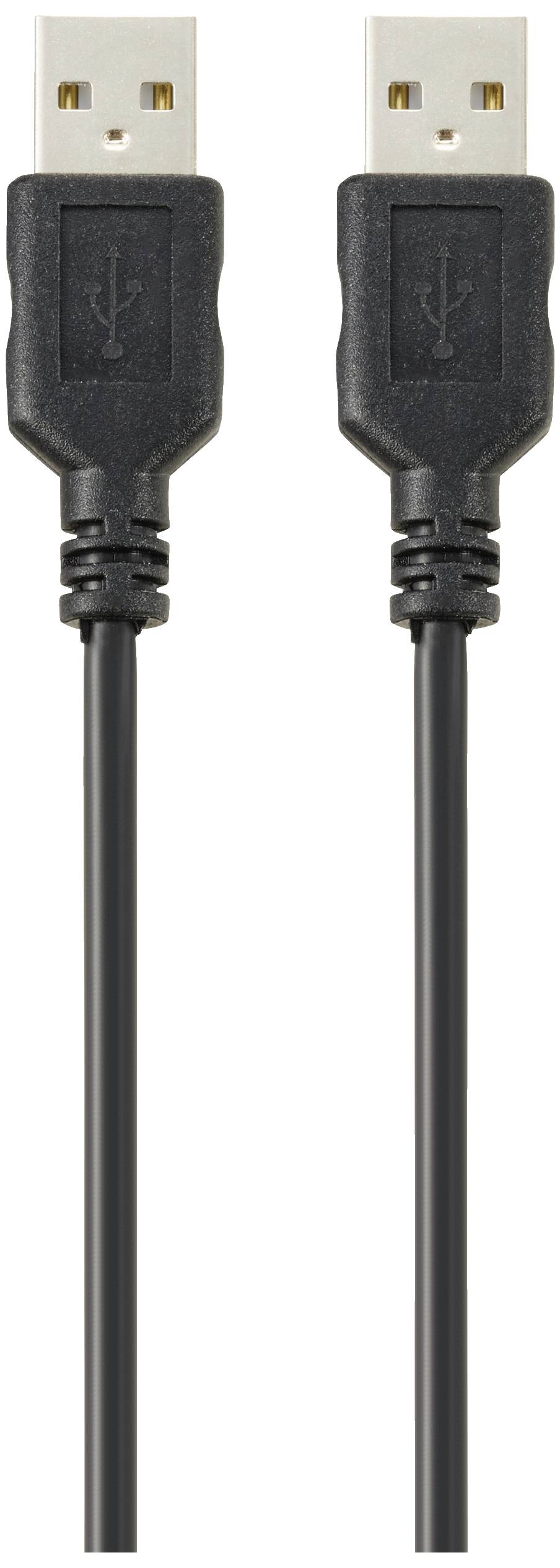 Dwa czarne kable USB ze złączami standardowymi typ A na obu końcach, ustawione pionowo.