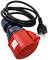 Czerwony przemysłowy złącz z czarnym przewodem zasilającym i wtyczką Schuko; odpowiedni do zastosowań wymagających wysokiej wydajności.