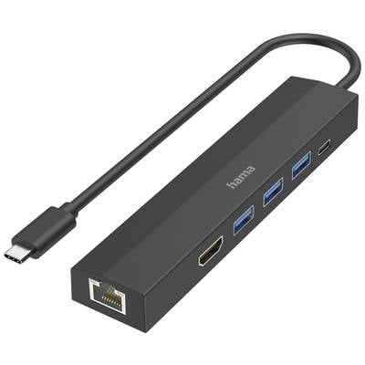 Hub USB 3.2 Gen 1 Hama 6 Portów z gniazdem szybkiego ładowania, z wtyczką USB-C, obsługa ultra HD czarny