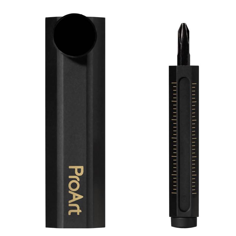 Czarny cylindryczny przyrząd z napisem 'ProArt' i końcówką narzędziową. Zaprojektowany do precyzyjnych zastosowań lub prac kreatywnych.