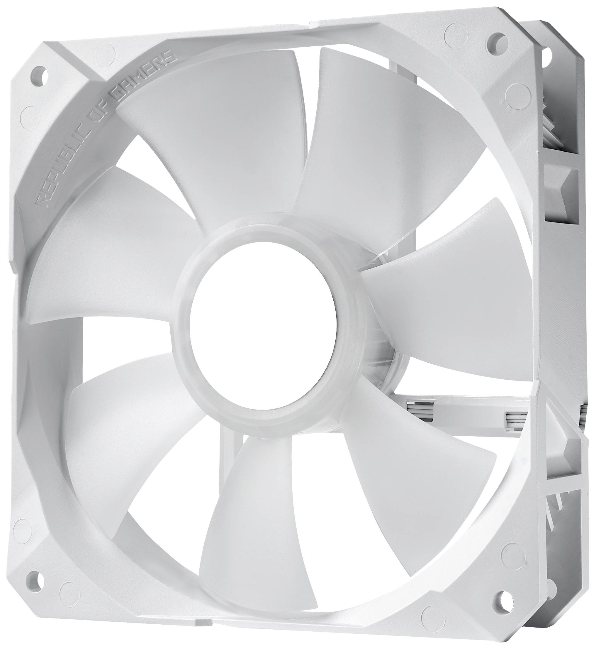 Biały wentylator komputerowy o ośmiu łopatach, przeznaczony do chłodzenia wnętrza obudowy komputera.