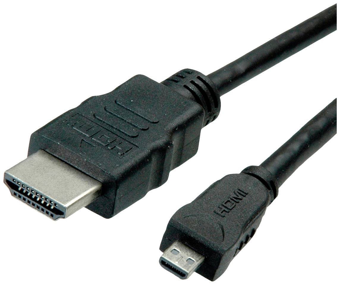 Kabel HDMI z wtykiem standardowym i wtykiem mikro do łączenia urządzeń z różnymi złączami HDMI.