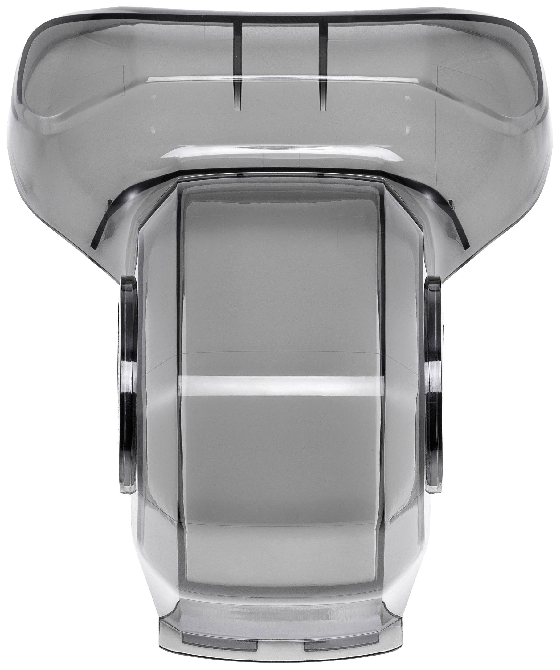 Szary, przezroczysty pokrowiec na siedzenie samochodowe wykonany z tworzywa sztucznego, widziany z góry.