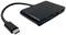 Czarny hub USB-C z dwoma portami USB-A i dwoma portami USB-C. Kabel adapter po lewej stronie.