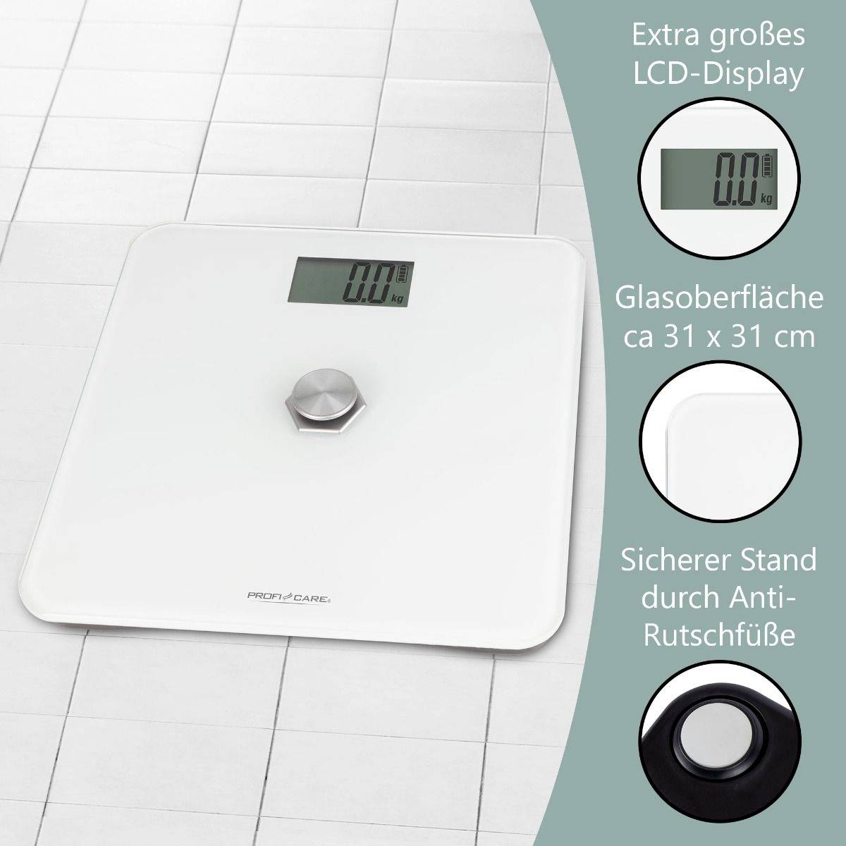 Цифрові ваги Profi-Care PC-PW 3112 дюйма, діапазон вимірювання макс. = 180 кг, білий колір