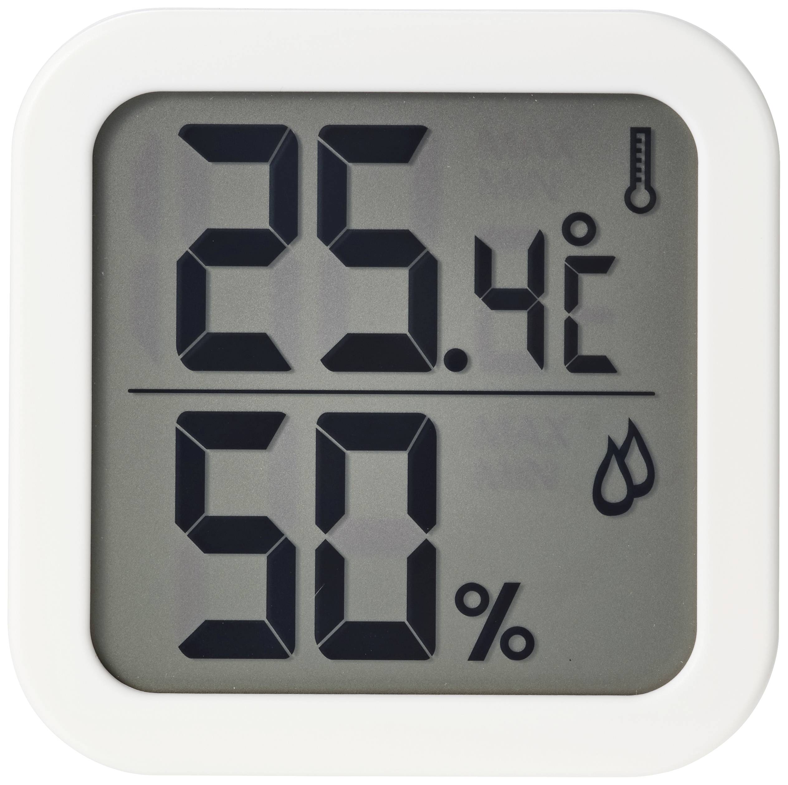 Cyfrowy termometr i higrometr wskazuje 25,4 stopni Celsjusza i 50% wilgotności powietrza.
