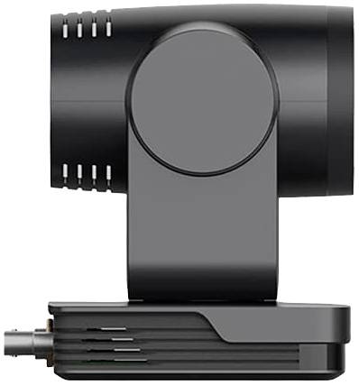 Czarno-szary, nowoczesny projektor z boku, z kompaktową obudową i otworami wentylacyjnymi, odpowiedni do prezentacji.