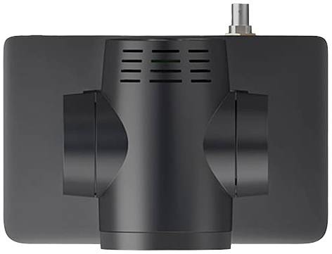 Elektroniczne urządzenie z czarną obudową, wentylowaną częścią środkową i złączem na górze. Prawdopodobnie element techniczny.