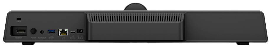 Tylna strona urządzenia elektronicznego przedstawia opcje podłączenia, w tym gniazda HDMI, USB, Ethernet oraz audio.