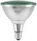 Srebrna lampa LED marki Omnilux z zielonym szkłem, przeznaczona do oprawki PAR38. Energooszczędne rozwiązanie oświetleniowe.