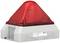 Czerwona lampa ostrzegawcza z pokrywą w kształcie piramidy, zamontowana na białej podstawie.
