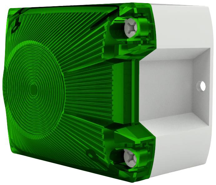 Zielony przyrząd elektroniczny, prawdopodobnie obudowa ze śrubami, częściowo odkryta, z widocznym otworem i strukturalnym wzornictwem.