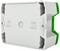 Białe, prostokątne obudowa elektryczna z zielonymi detalami po bokach. Napis '98 mm' i '78 mm' oznaczający wymiary.