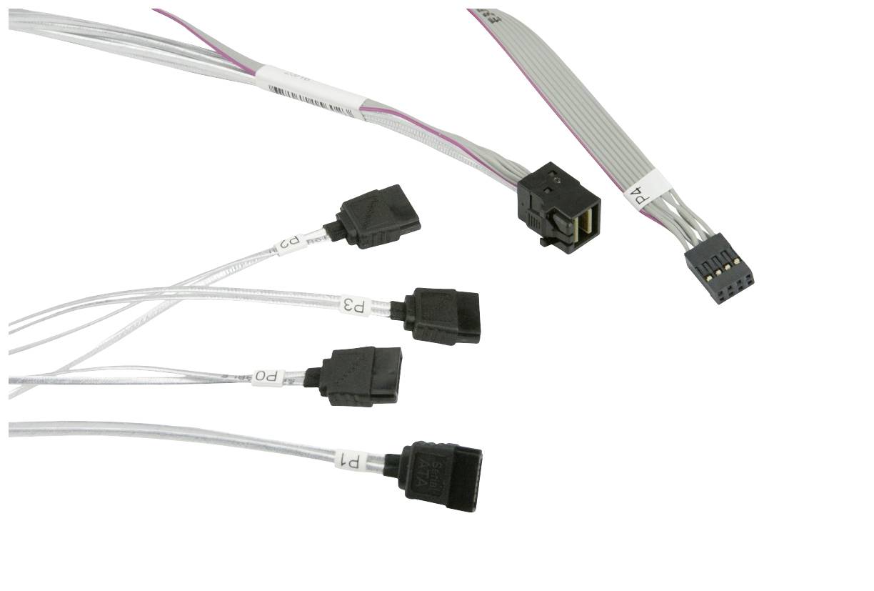 Zestaw przewodów komputerowych z wieloma złączami, w tym złączem USB i złączem wielostykowym.