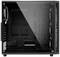 Czarna obudowa komputera z oknem bocznym, otwarta z boku. W środku widoczne są liczne miejsca na wentylatory i obszerna przestrzeń wewnętrzna.