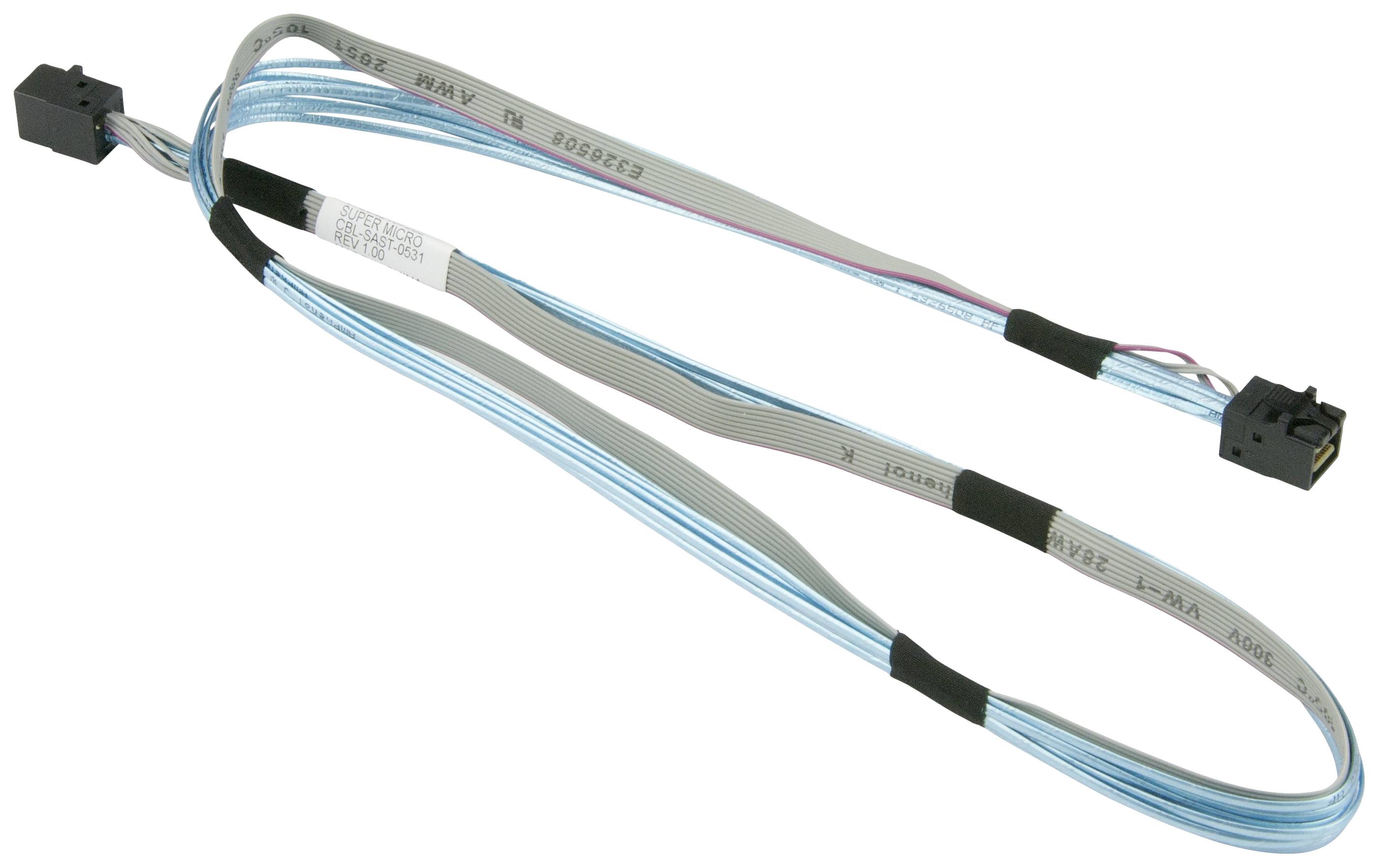 'Szara i niebieska płaska taśma kablowa z dwoma czarnymi złączami na końcach, stosowana do połączeń elektronicznych.'