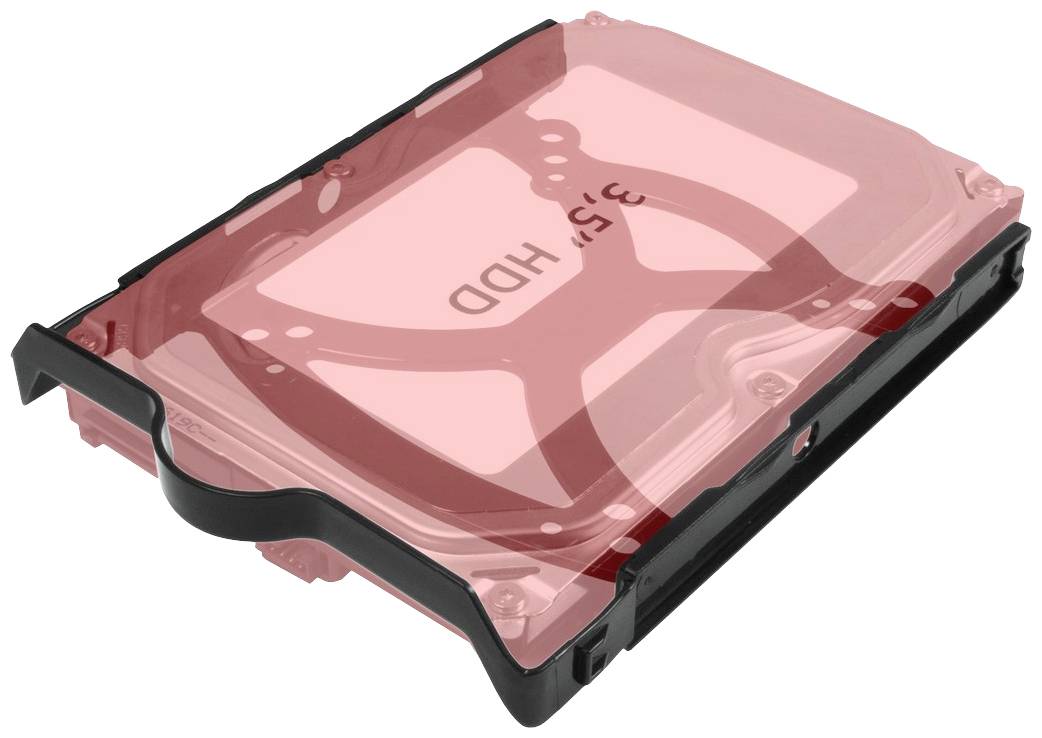 Ramka montażowa do dysku twardego 3,5 cala w kolorze czarnym i czerwonym, przeznaczona do instalacji w obudowie komputera.