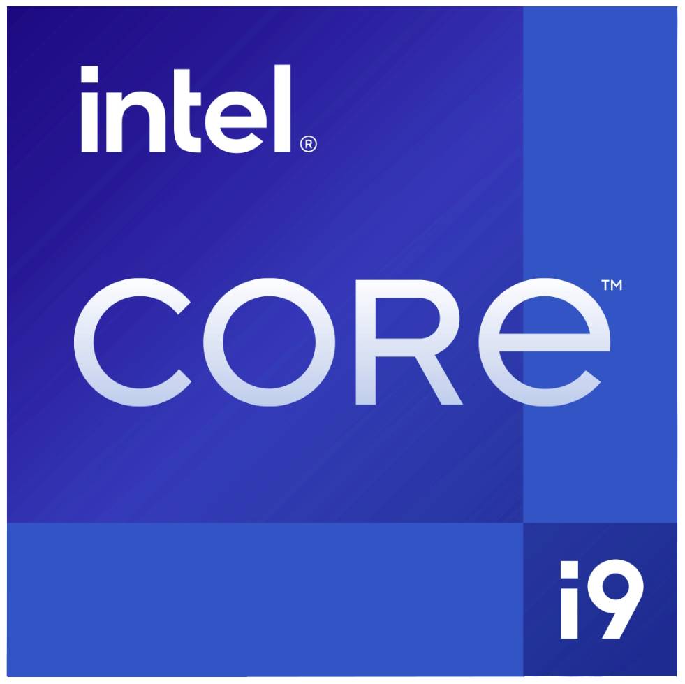 Logo "Intel Core i9", biały tekst na niebieskim tle.