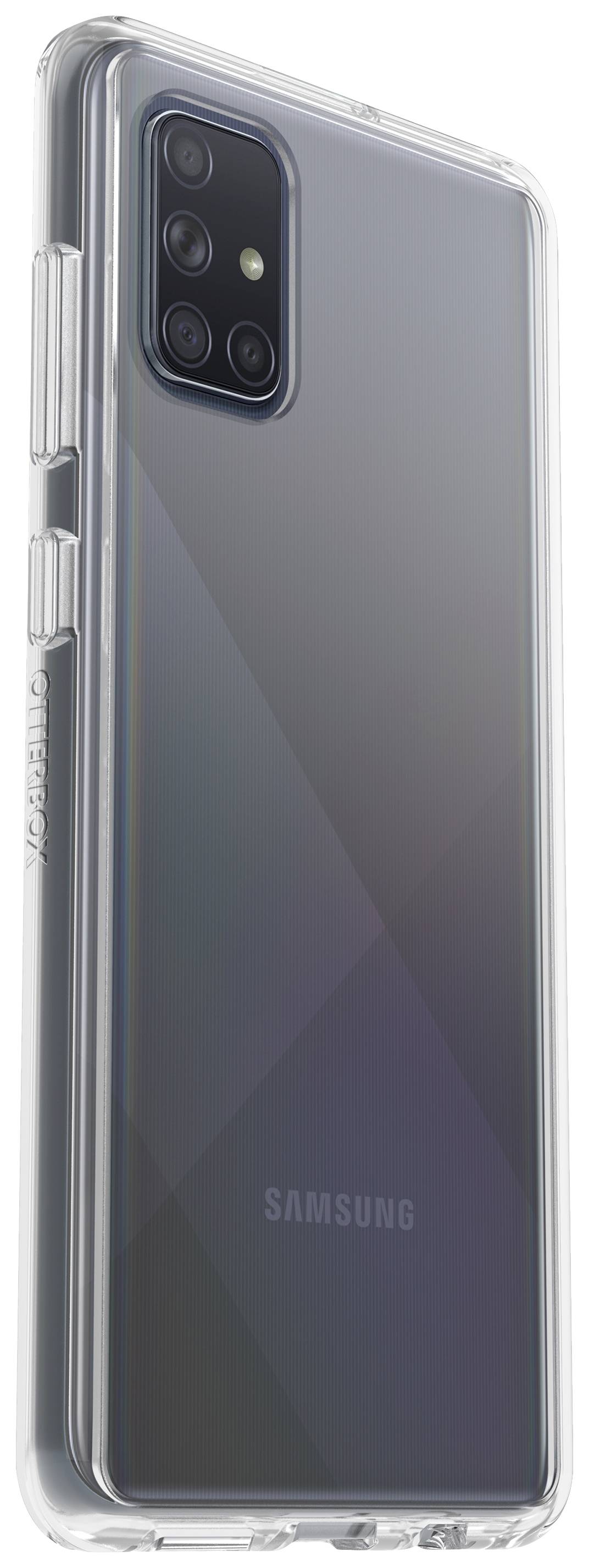 Smartfon z przezroczystą obudową, widoczna tylna strona, kilka obiektywów aparatu w lewym górnym rogu, błyszcząca powierzchnia.