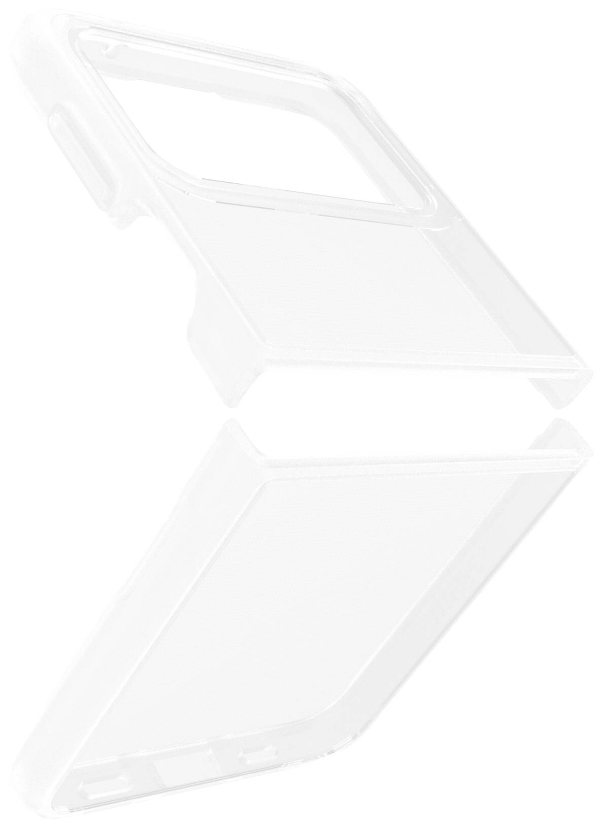 Przezroczyste etui na smartfona, składające się z dwóch części, zapewnia ochronę i umożliwia pełną widoczność urządzenia.