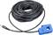 Długa, zwinięta czarna rolka kabla, połączona z niebieskim elektronicznym czujnikiem z wtyczką na końcu.