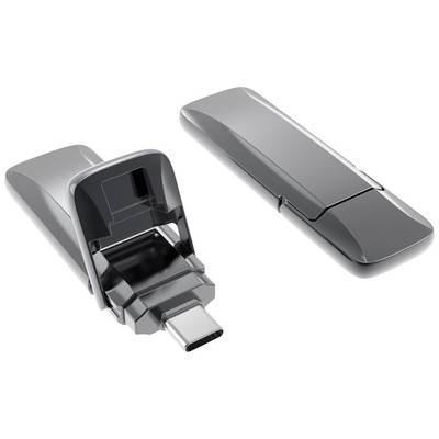 Dwa czarne adaptery USB-C; jeden otwarty, ukazujący złącze, drugi zamknięty. Przeznaczone do szybkiego przesyłania danych.