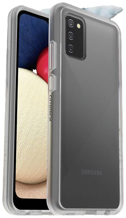 Smartfon w etui ochronnym. Wyświetlacz prezentuje kolorowe kształty. Z tyłu znajdują się trzy obiektywy aparatu. Etui jest przezroczyste i wytrzymałe.