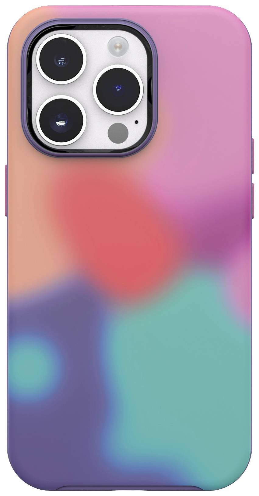 Wielokolorowe etui na smartfona o rozmytym wzorze w odcieniach różu, czerwieni, błękitu i zieleni. Chroni urządzenie i nadaje mu stylowy wygląd.