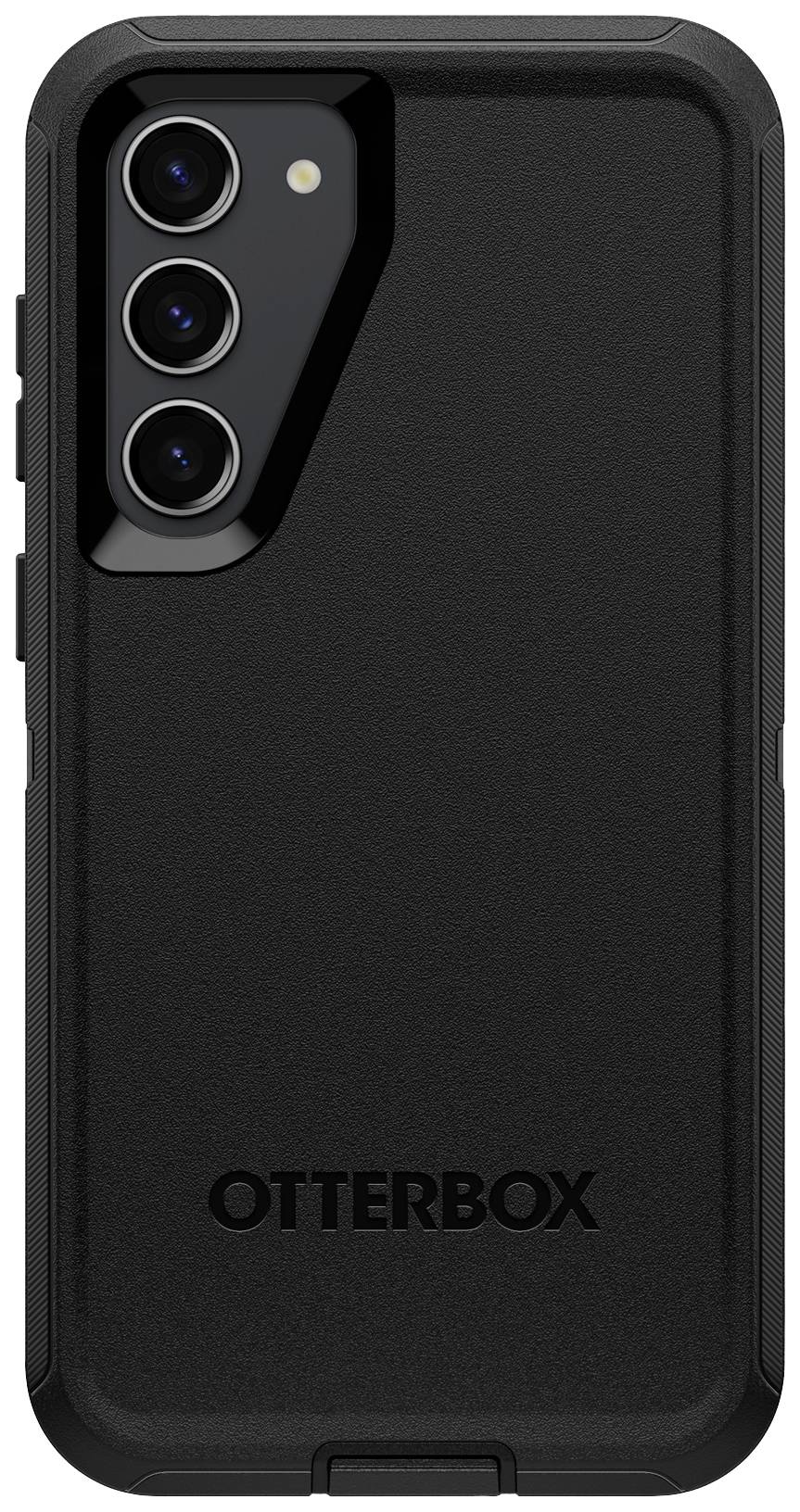 Czarna obudowa na telefon firmy Otterbox, chroniąca smartfon z potrójnym aparatem.