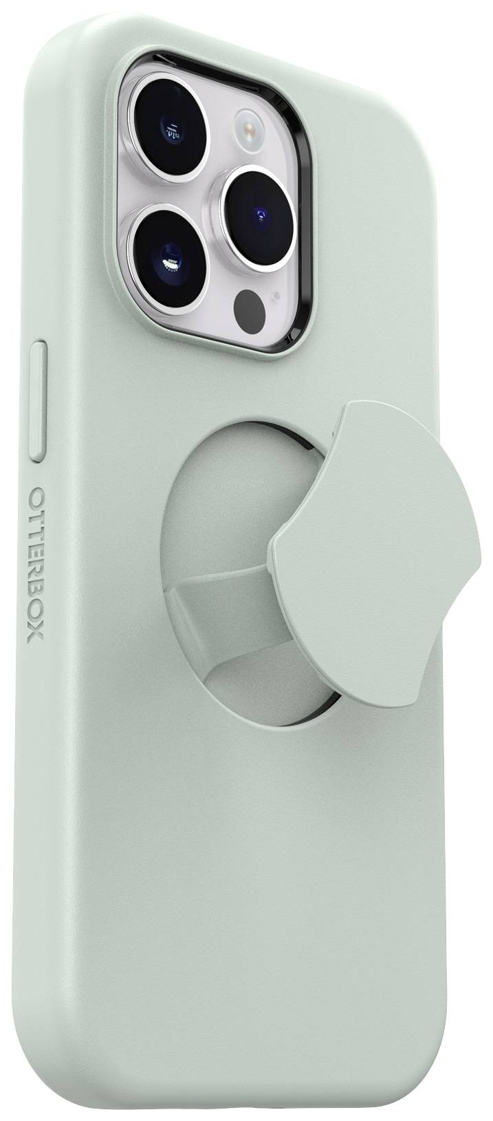 Zielona obudowa do smartfona z bumperem i składaną podstawką. Otwory na kamerę w lewym górnym rogu.