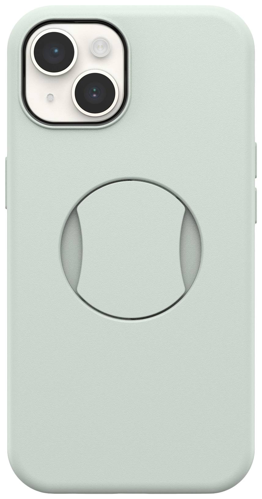 Miętowozielone etui na telefon z wycięciem na aparat.