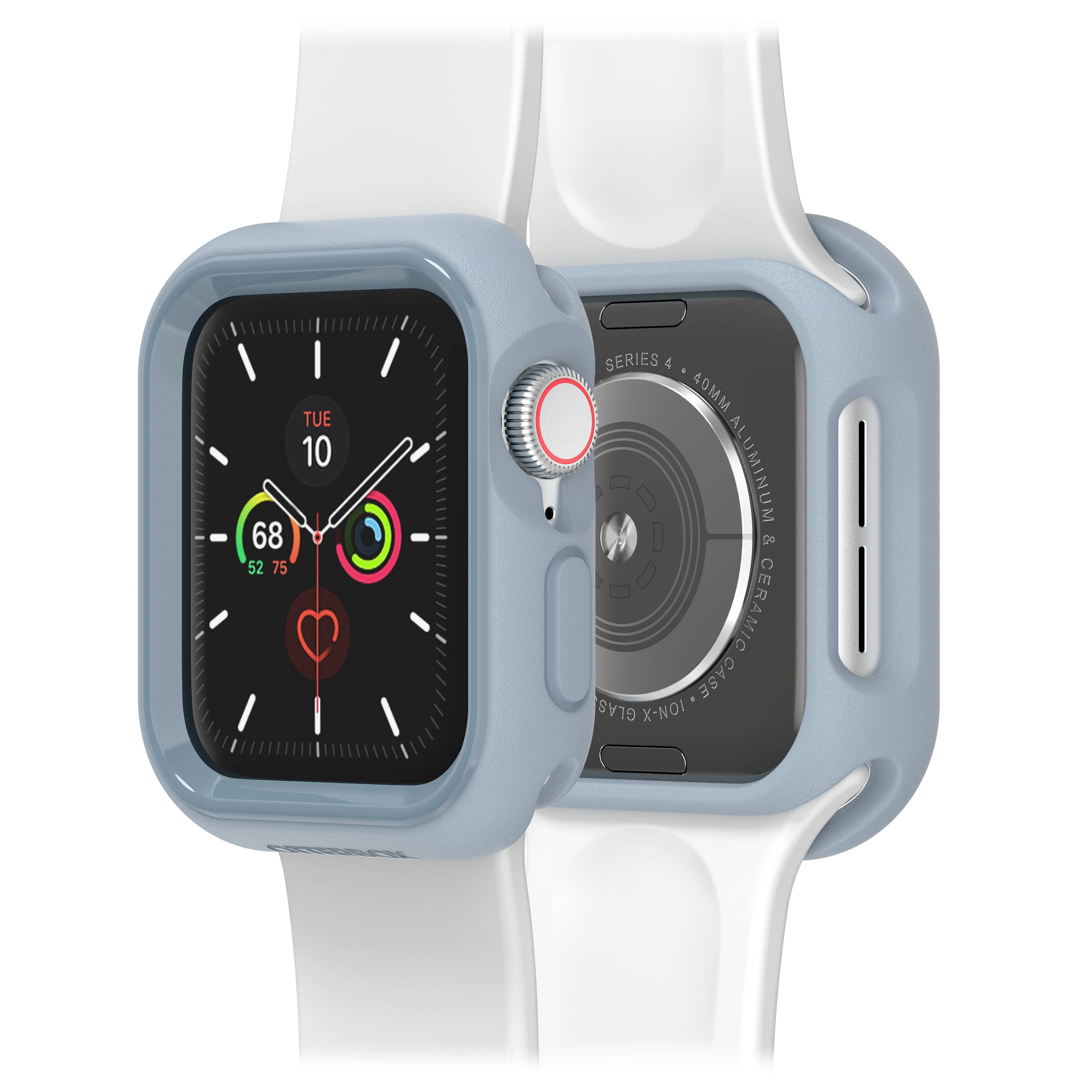 Smartwatch z białym paskiem wyświetla tarczę z symbolami zdrowia i aktywności oraz godziną 10:09.