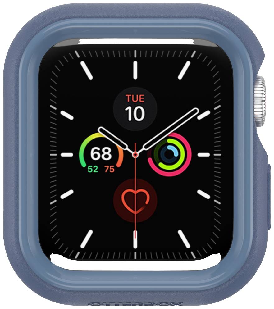 Smartwatch wyświetla okrągłą tarczę z trzema pierścieniami aktywności. Jest wtorek, dziesiątego, a częstotliwość pracy serca wynosi 68 uderzeń na minutę.