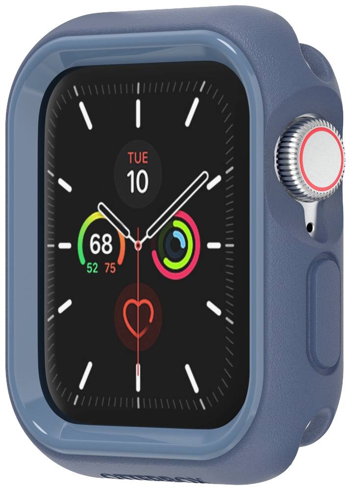 Smartwatch z cyfrową tarczą: godzina, data i wskaźnik częstotliwości tętna. Kolorowy pierścień symbolu celu aktywności w górnej części.