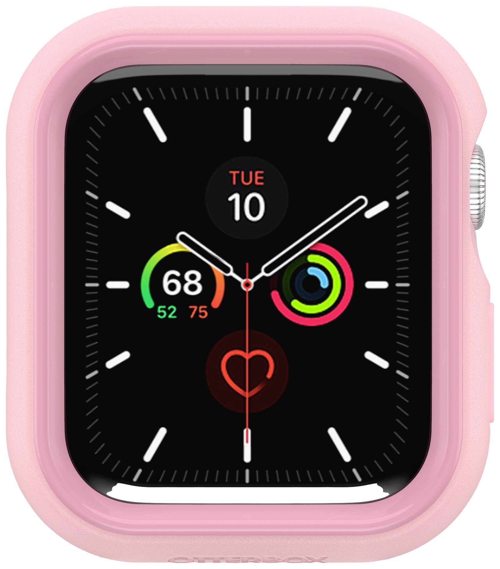 Smartwatch Rosa wyświetla datę 'Wt 10', godzinę za pomocą wskazówek analogowych, wskaźnik aktywności z czerwonymi, zielonymi i niebieskimi pierścieniami.