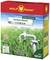 Opakowanie Wolf Garten Premium-Trawy Suchej o wadze 3 kg, przeznaczone do obsiania 100 m². Zdjęcie kranu, z focus na trawę suchą.