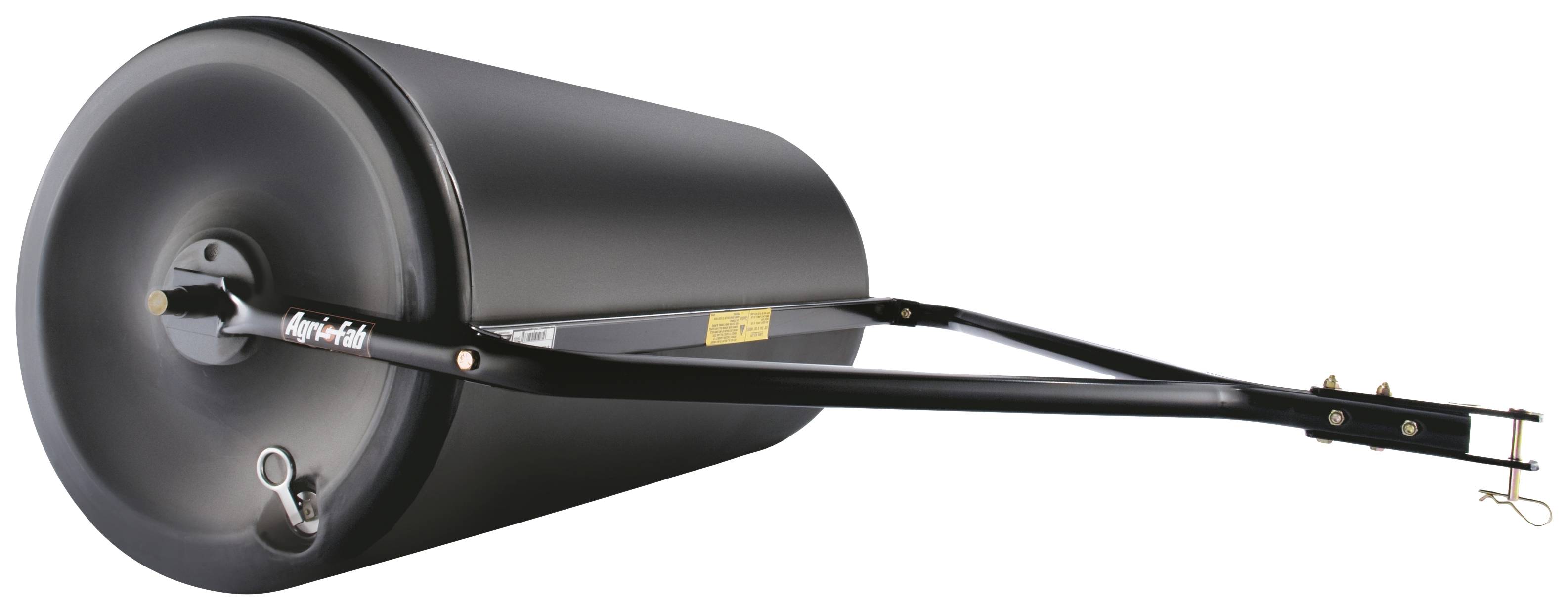 Czarna walec do trawnika z metalową ramą i uchwytem. Walec ma gładką powierzchnię i jest używany do wyrównywania trawników.