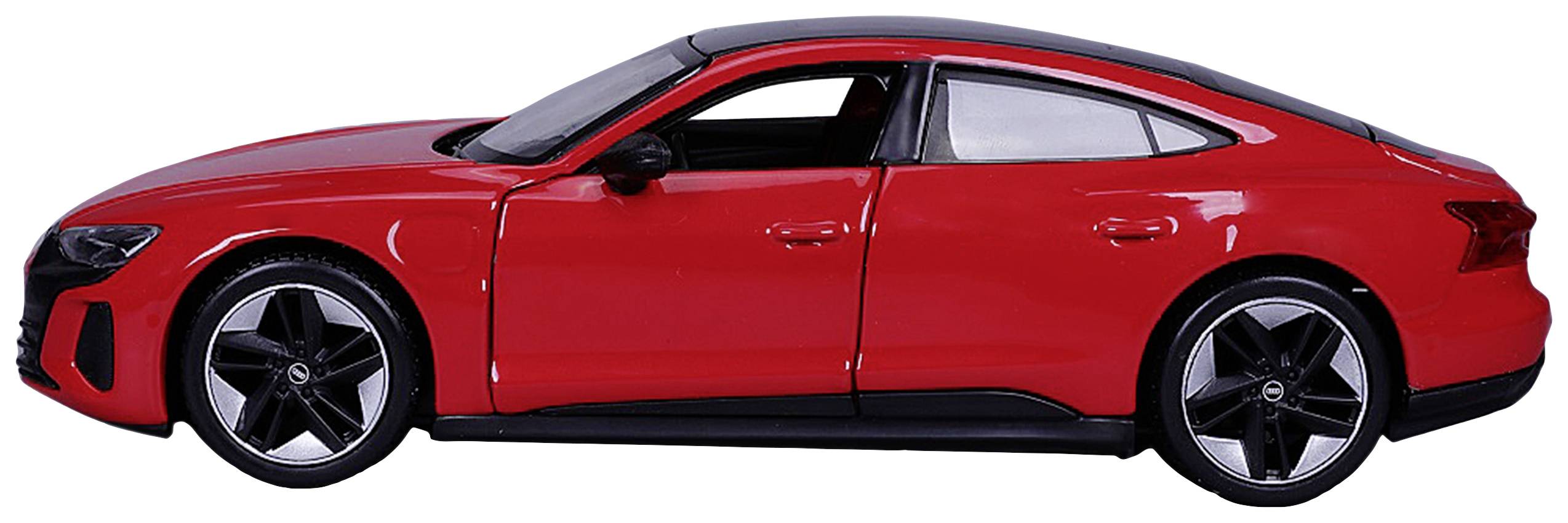 Czerwony model samochodu widziany z boku, ukazujący szczegółową karoserię i sportowy design.