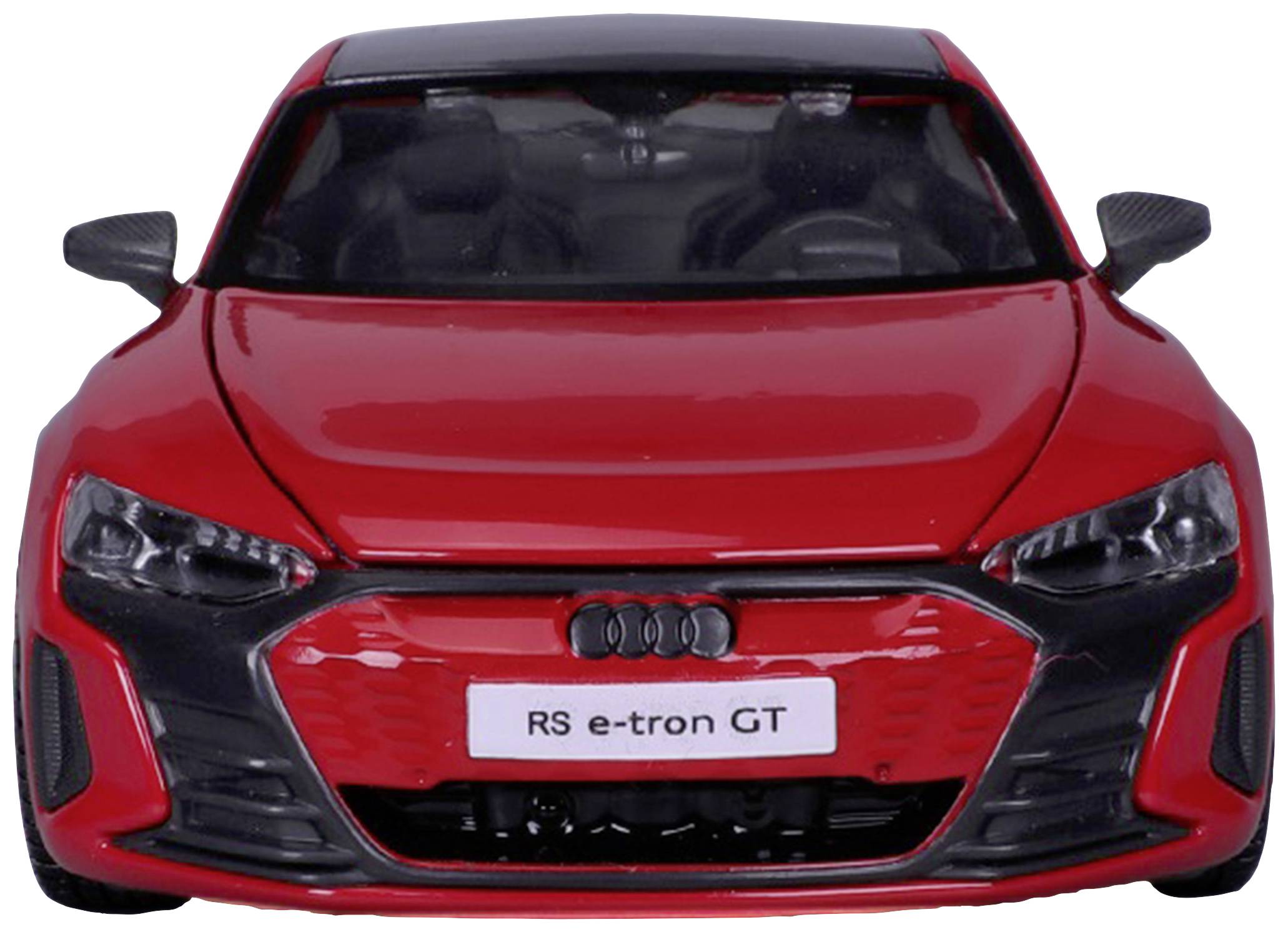 Czerwony model samochodu Audi RS e-tron GT, widok z przodu.