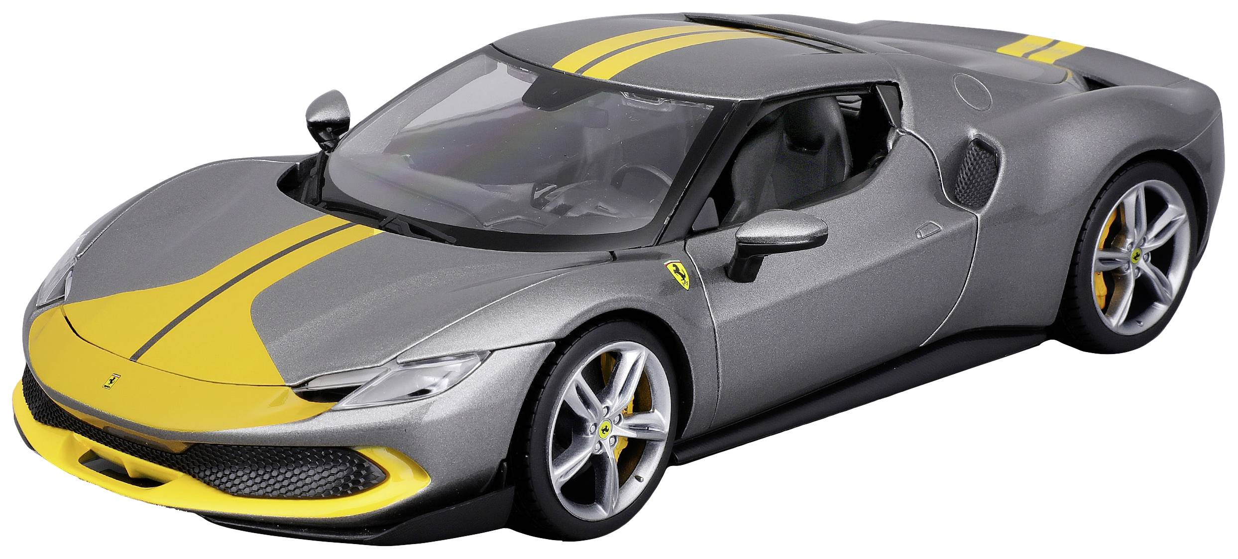 Модель автомобіля Bburago Ferrari R&P 296GTB Assetto Fiorano, сірий/жовтий