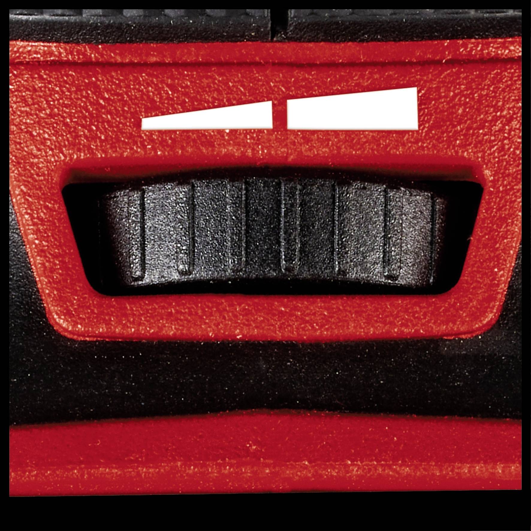 Zbliżenie czarnego pokrętła na czerwonym tle, prawdopodobnie będącego częścią narzędzia lub urządzenia.