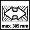 Strzałka w obie strony na tle przypominającym drewno. Tekst: 'maks. 305 mm'.